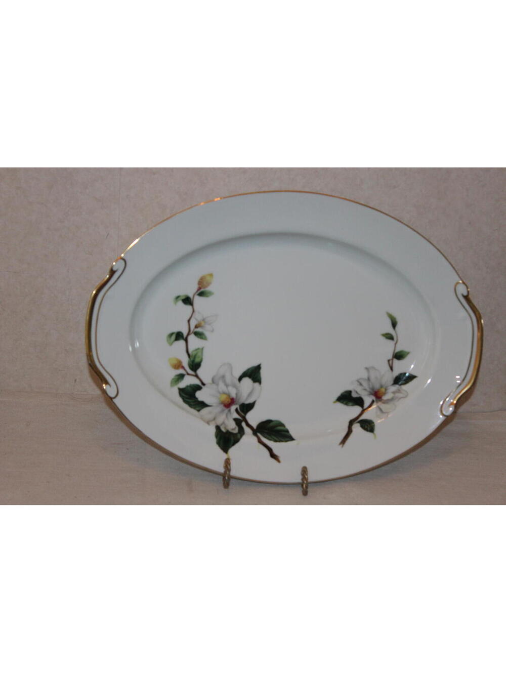Vintage Seyei Japan Camellia Oval Serving Platter Gold Trim Large